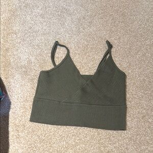 Aura Olive Green Ribbed and Fitted Crop Tank Top